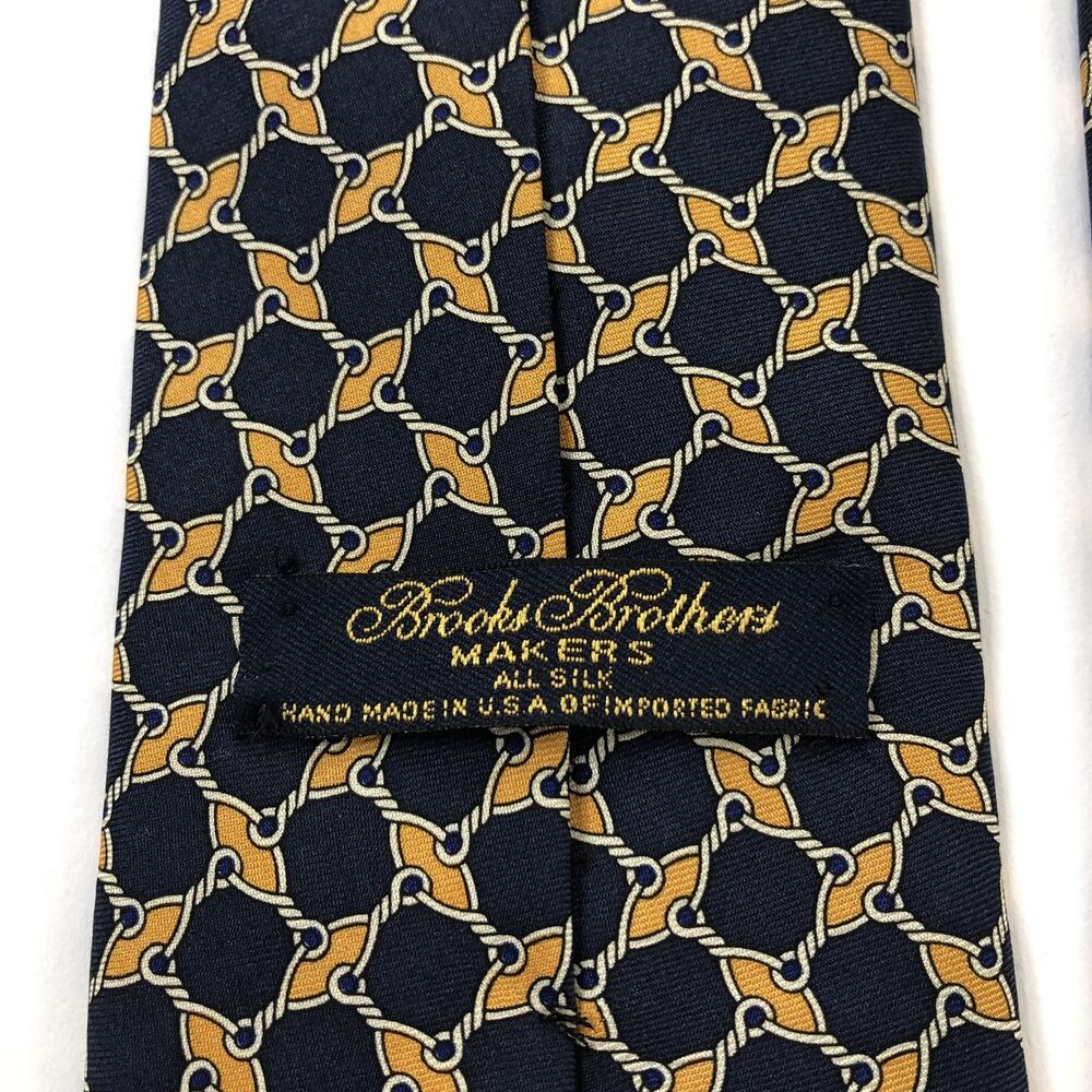 Brooks Brothers Makers All Silk Neck Tie Geometric 56 Inch Blue Yellow